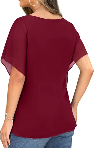 Vista 4 de QIXING Blusas elegantes de gasa sueltas para mujer, estilo casual de verano 2023