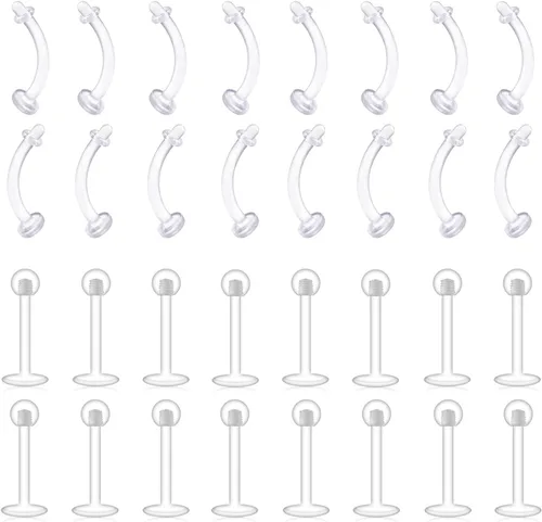 Vista 14 de D.Bella Aretes de cartílago transparente, 16 piezas de 0.63 oz de acrílico transparente Bioflex Tragus Retener, labio, nariz, labret oreja, hélice
