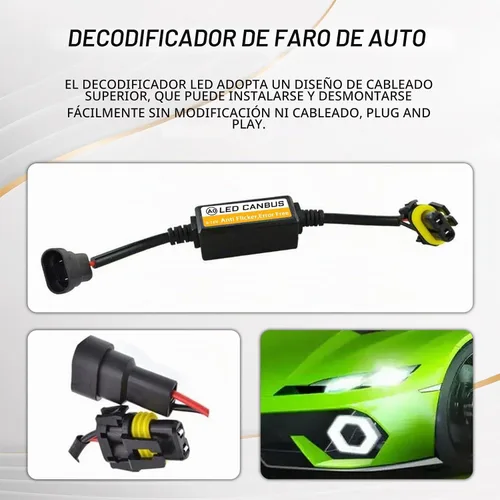 Vista 4 de 2 piezas de decodificador de faros LED para automóvil, kit de conversión de resistencia de intermitentes HID LED 9006/9005, decodificador