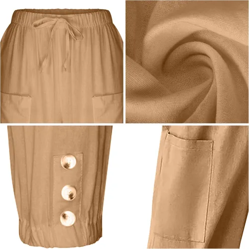 Vista 4 de Pantalones capri casuales para mujer, holgados, suaves, con cordón, pantalones de entrenamiento con bolsillos, pantalones casuales para descansar