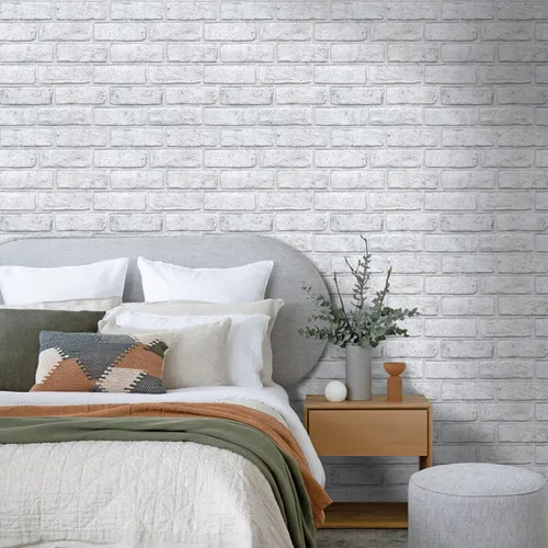 Vista 2 de Commomy Paneles de pared autoadhesivos de ladrillos falsos - 10 piezas de 30 cm x 30 cm de tamaño pequeño, diseño de PVC gris con manchas, papel