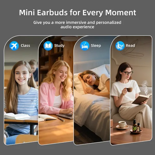 Vista 7 de Auriculares para dormir de lado, mini Bluetooth inalámbrico invisible 5.4, auriculares para dormir con pantalla LED, auriculares pequeños