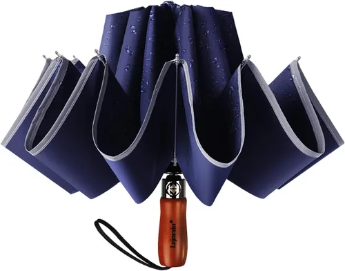Vista 7 de Lejorain Golf Large Inverted Umbrella - Black Big Windproof Heavy Duty Upside Down 46/50/54 Inch Compact Reverse Car Automatic Folding Reflective