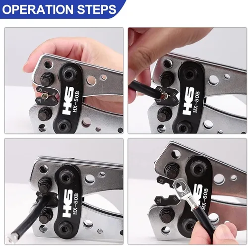 Vista 6 de HKS Herramienta de prensado de cable de batería para terminales de anillo de cobre AWG 10-1, crimpadora resistente para terminales de alambre