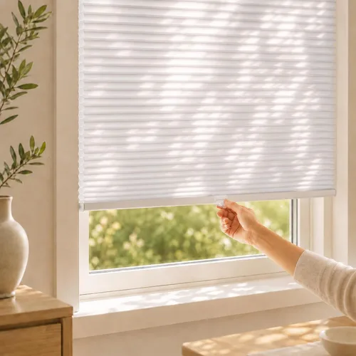 Vista 11 de Grandekor Persianas celulares para ventanas Persianas opacas sin cordones con panal para dormitorio, sala de estar y oficina en casa, beige-blanco