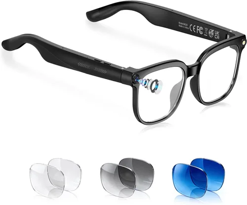 Vista 10 de GenXenon Gafas inteligentes para hombres y mujeres, lentes de luz azul transparente, gafas Bluetooth con altavoz, asistente de voz y toque