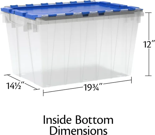 Vista 3 de Akro-Mils KeepBox Contenedor de almacenamiento de 12 galones, caja de almacenamiento de plástico apilable y anidable con tapa adjunta y rieles