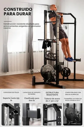 Vista 6 de Marcy Power Cage with Pulley, Pull Up Dip Station, Squat Rack SM-3551AMZ