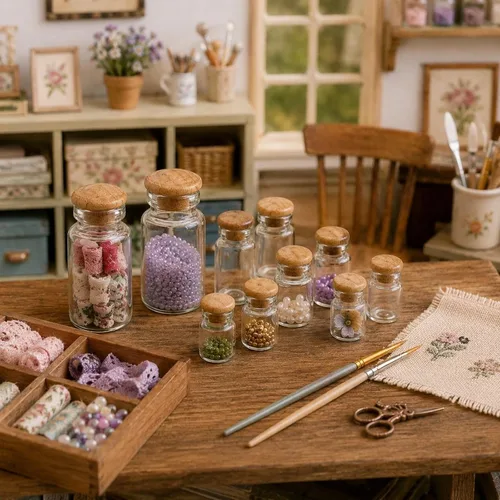 Vista 6 de LOGOFUN Botella de cristal miniatura de casa de muñecas con corcho de 24 piezas