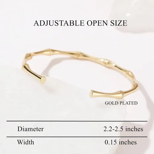 Vista 2 de GIEIWIW Gold Plated Bangle Bracelets for Women Adjustable Charm Bracelets Cute Bamboo Design Gold Bracelet for Women and Girls