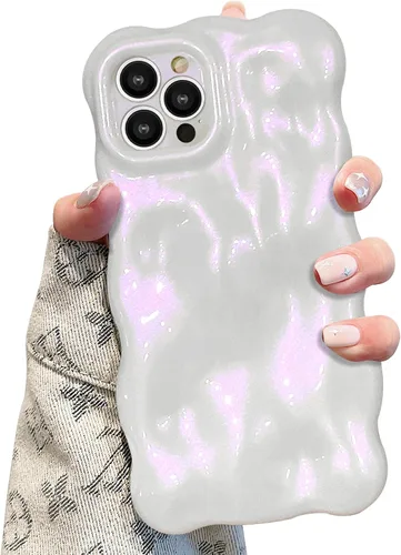 Vista 20 de UEEBAI Funda ondulada para iPhone 14 Pro Max, bonita cubierta plateada con forma de onda para iPhone, bonita funda estética 3D para teléfono
