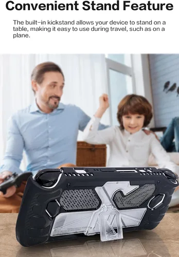 Vista 8 de Funda protectora para ASUS ROG Ally, funda de TPU para ASUS ROG Ally con soporte, incluye 2 protectores de pantalla de vidrio templado ASUS ROG