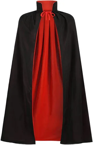 Vista 2 de yolsun Capa reversible negra y roja para adultos, disfraz de bruja de vampiro de Halloween