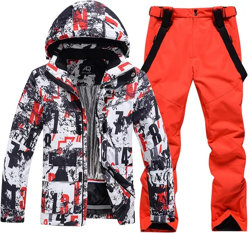 Vista 11 de Conjunto de chaqueta y pantalón de esquí para hombre, trajes de esquí impermeables para hombre, chaqueta de snowboard, traje de nieve cálido