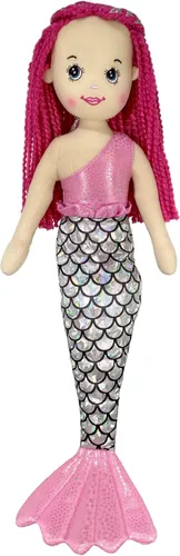 Vista 4 de Anico Sirena colorida de 18 pulgadas con pelo rubio y falda rosa, muñeca de felpa suave de sirena, juguete de sirena de peluche para niñas, ideal