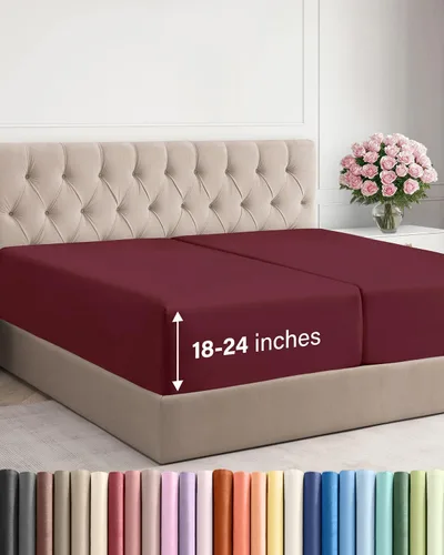 Vista 181 de Sábana bajera ajustable extra profunda Twin XL – Sábana bajera individual de lujo de hotel solamente – Se adapta fácilmente a colchones de 18 a 24