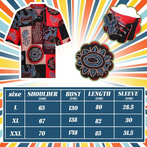 Vista 2 de Conjunto de 4 piezas de disfraz hippie para hombre, camisa étnica, peluca afro funk, collar dorado para hombre, lentes de sol para fiesta de cosplay