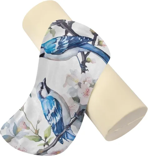 Vista 2 de Blue Birds White Neck Pillow for Sleeping, Cervical Roll Memory Foam Pillows for Neck Pain Relief, Neck Support Round Pillows with Washable Cover