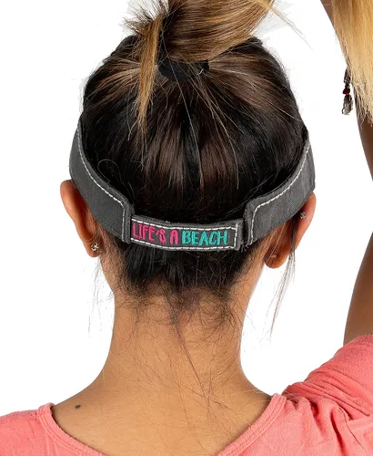 Vista 2 de Funky Junque Gorra de béisbol para mujer, diseño de cola de caballo alta, media visera, ajustable, gorra atlética La vida es una playa - Negro