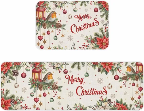 Vista 17 de Prime Leader Juego de 2 tapetes de cocina con diseño de muñeco de nieve de Navidad, copos de nieve, azul marino, antideslizantes, tapetes lavables