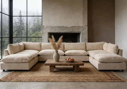 Vista 15 de Iroomy Oversized Modular Sectional Sofa, Chenille Cloud Couch, Deep Comfy Seat, 4-Seater Sofas, Couches, Living Room, Beige