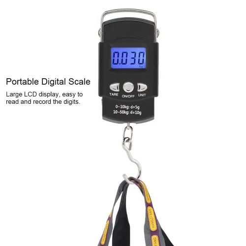 Vista 3 de Wifehelper - Báscula de equipaje de 110.2lbs110 libras, portátil, electrónica, LCD, digital, para viajes, pesca, balanza de peso con gancho de cinta
