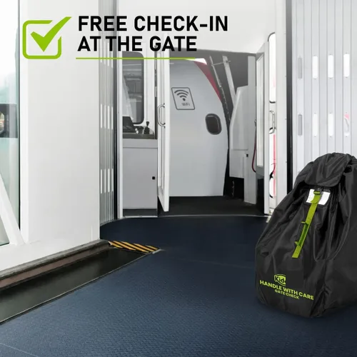 Vista 5 de KiddiGo Bolsa de viaje para asiento de automóvil para avión, negro y verde, 33 pulgadas de alto x 18 pulgadas de ancho x 18 pulgadas de profundidad