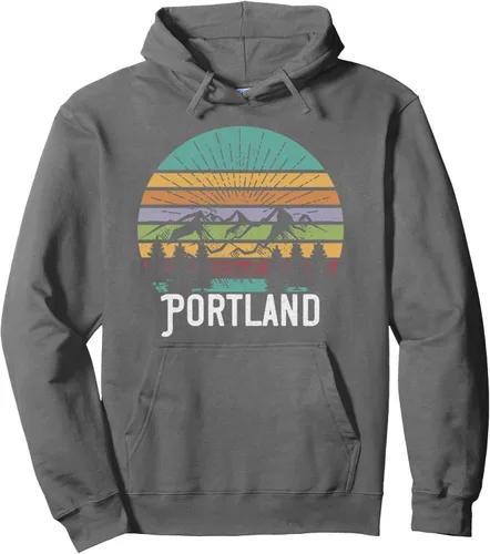 Vista 10 de PORTLAND OREGON - Sudadera con capucha estilo retro vintage de los años 70 y 80, Negro, S