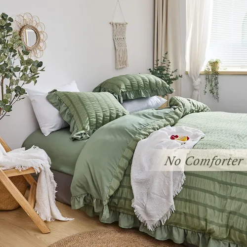 Vista 3 de MILDLY Funda de edredón con volantes tamaño King – Juego de ropa de cama de sirsaca con volantes bohemios y elegantes de 3 piezas, 100% microfibra