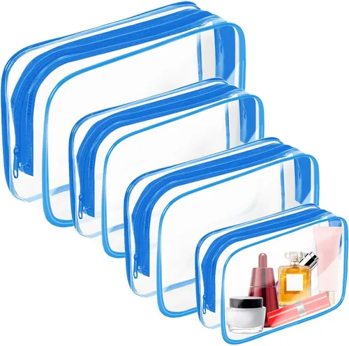 Vista 14 de Bolsa de maquillaje transparente AURUZA, bolsas de aseo portátiles para viajes con cremallera, bolsas organizadoras transparentes aprobadas por