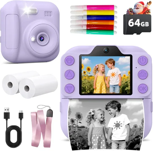 Vista 8 de Cámara de Impresión Instantánea para Niños, Juguetes para Niños Pequeños Cámara Digital de Impresión Instantánea para Edades de 3 a 12 años, Regalos