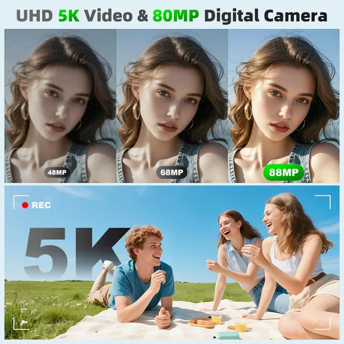 Vista 3 de Cámaras digitales 5K 80MP para fotografía con trípode 2 baterías 64GB Dual Screen Autofocus Vlogging Camera for YouTube,Compact Point and Shoot