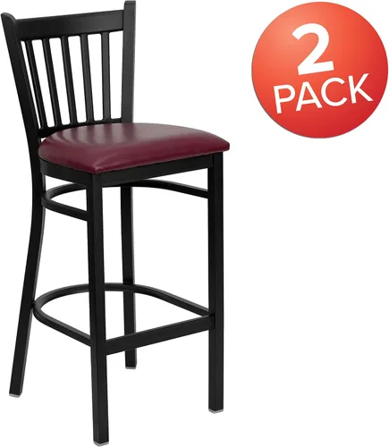 Vista 3 de Flash Furniture HERCULES Series Taburete de bar de metal con respaldo vertical negro para restaurante – asiento de vinilo burdeos