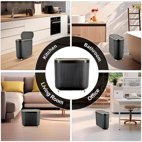 Vista 5 de Supteron - Cubo de basura para baño con tapa de 11.7 L, cubo de basura estrecho de plástico pequeño de 12 litros, cubo de basura rectangular