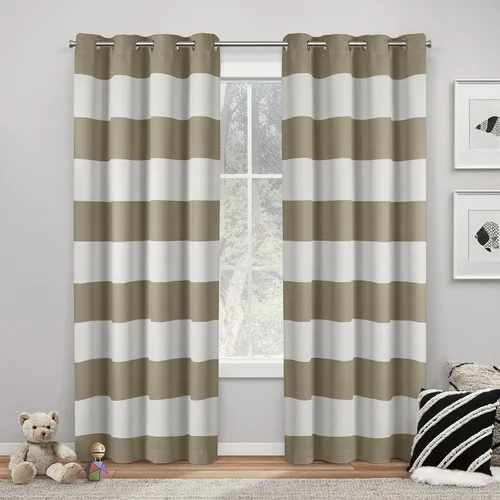 Vista 9 de Exclusive Home Sateen Rugby - Par de paneles de cortinas opacas con ojales en la parte superior, de sarga a rayas, para oscurecer la habitación, 52