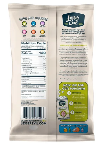 Vista 2 de LesserEvil Palomitas de maíz orgánicas "Avocado-licious", exclusivo de Amazon, calidad premium, mínimamente procesado, sin aceite vegetal, 4.6