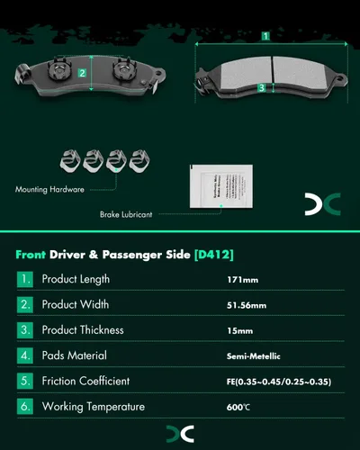 Vista 3 de SCITOO Kits de pastillas de freno semimetálicas D412 Reemplazo delantero 87-92 para Chevrolet para Camaro,88-96 para Chevrolet para Corvette,94-00
