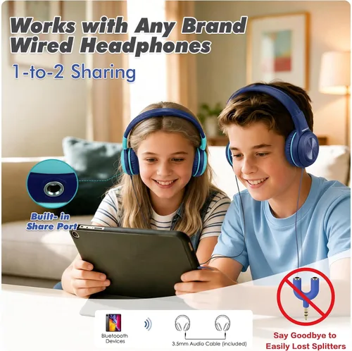 Vista 2 de SIMOLIO Auriculares inalámbricos para niñas, Bluetooth plegables para niños, con micrófono y volumen limitado, auriculares estéreo sobre la oreja
