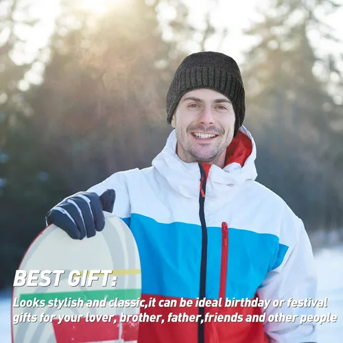 Vista 2 de Syhood Men Winter Earflap Hat Ski Skull Cap Knitted Beanie Stocking Hat with Ear Warmer