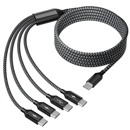 Vista 20 de Cable de carga múltiple, doble tipo C, cable de carga múltiple de nailon trenzado 4 en 1, cable de carga multi USB con puertos IP/tipo C/micro USB