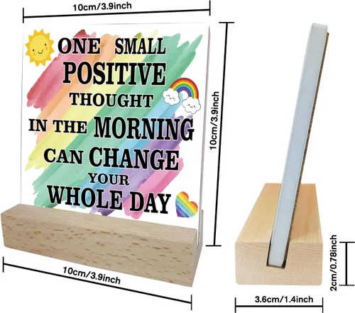 Vista 2 de ORIGACH Placa con citas inspiradoras, un pequeño pensamiento positivo en la mañana puede cambiar tu mesa todo el día con soporte de madera, citas