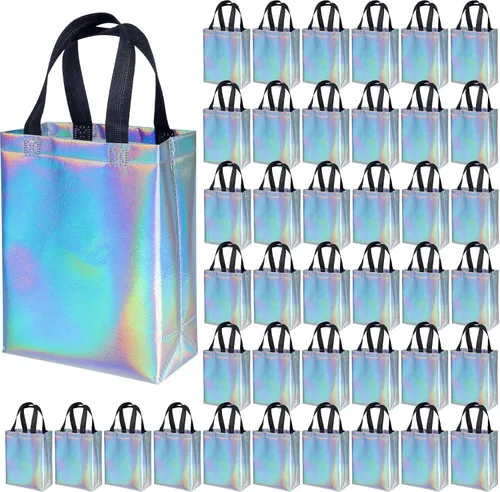 Vista 12 de BLEWINDZ 100 bolsas de regalo reutilizables medianas con asas - Ideales para obsequios de fiestas y bolsas de compras (10 colores)