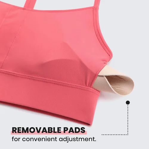 Vista 5 de CRZ YOGA Butterluxe - Brasier deportivo con espalda en Y y espalda cruzada para mujer, tirantes delgados, cuello redondo, brasier de yoga acolchado