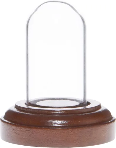 Vista 4 de Plymor Miniatura 1" x 2" Mini Cúpula de exhibición de cristal TINY Cloche (base de chapa de madera negra)