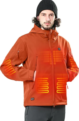 Vista 9 de DEWBU Chaqueta de hombre con calefacción eléctrica para invierno y con batería de 12 V, abrigo con revestimiento suave para exteriores Negro