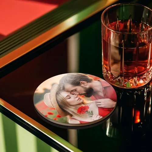 Vista 2 de Smile Art Design Sube 2 imágenes de impresión de posavasos personalizados con tus fotos, juego de 2 piezas, brillante y vibrante tablero duro