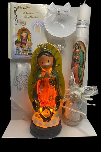 Vista 3 de Juego de velas de bautismo con luz nocturna de Guadalupe para niños, juego de velas de bautismo para niña católica, velas de bautizo para nino