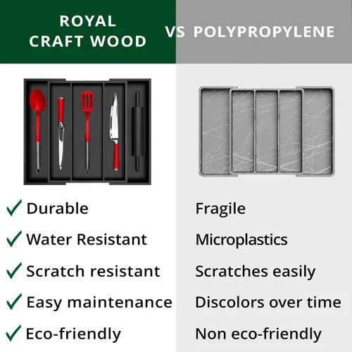Vista 8 de ROYAL CRAFT WOOD Organizador de cajones de cocina de bambú de lujo, organizador de cubiertos, soporte para utensilios y bandeja de cubiertos