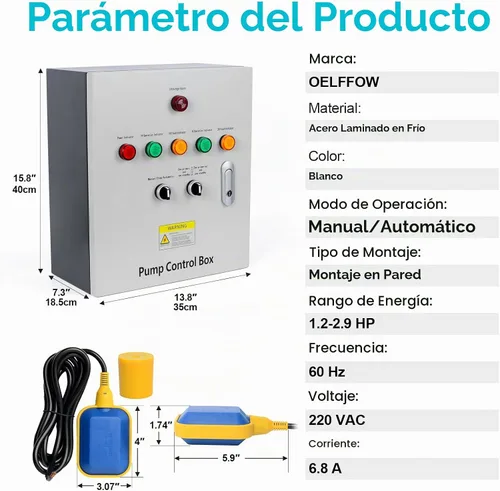 Vista 8 de Caja de control de bomba de pozo de 2 HP, monofásico de 220V, 2