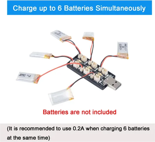 Vista 6 de 1S LiPo - Cargador USB de 6 canales 3.7V/4.20V, compatible con batería Tiny Whoop EMAX Tinyhawk, proyectos de bricolaje, conectores JST-PH2.0